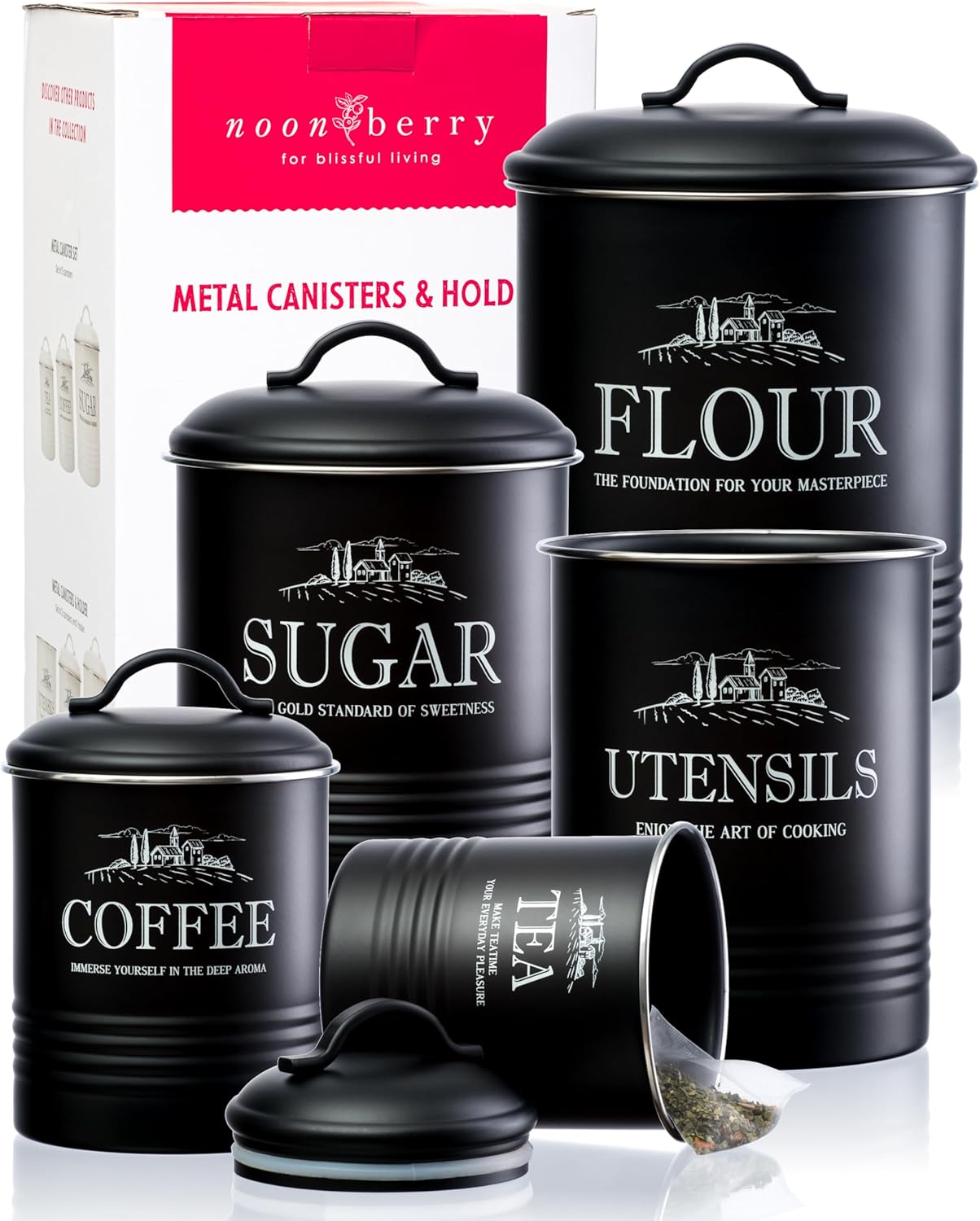 Canister Coffee Sugar Tea - 5-Piece Airtight Kitchen Canister Set with