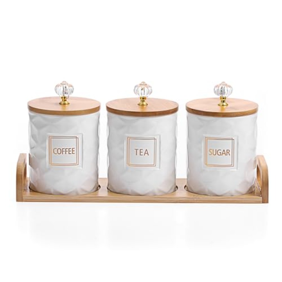 Canister Coffee Sugar Tea - Set of 3 Ceramic Canisters Set