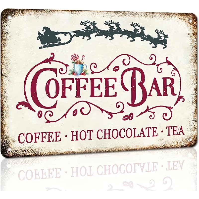 Coffee Tea Hot - Vintage Christmas Coffee Bar Sign Hot
