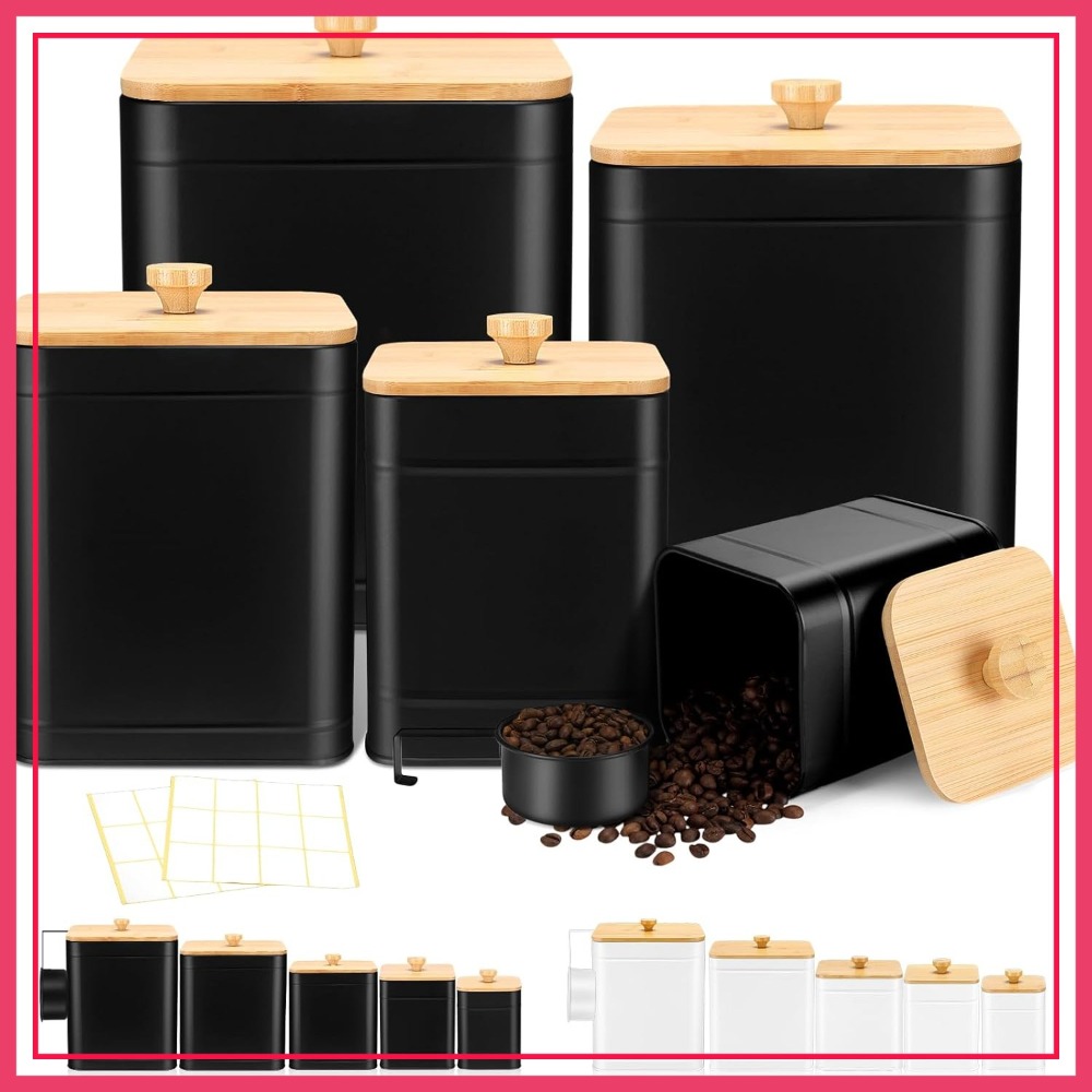 Canister Coffee Sugar Tea - 5 Pcs Airtight Kitchen Canisters for