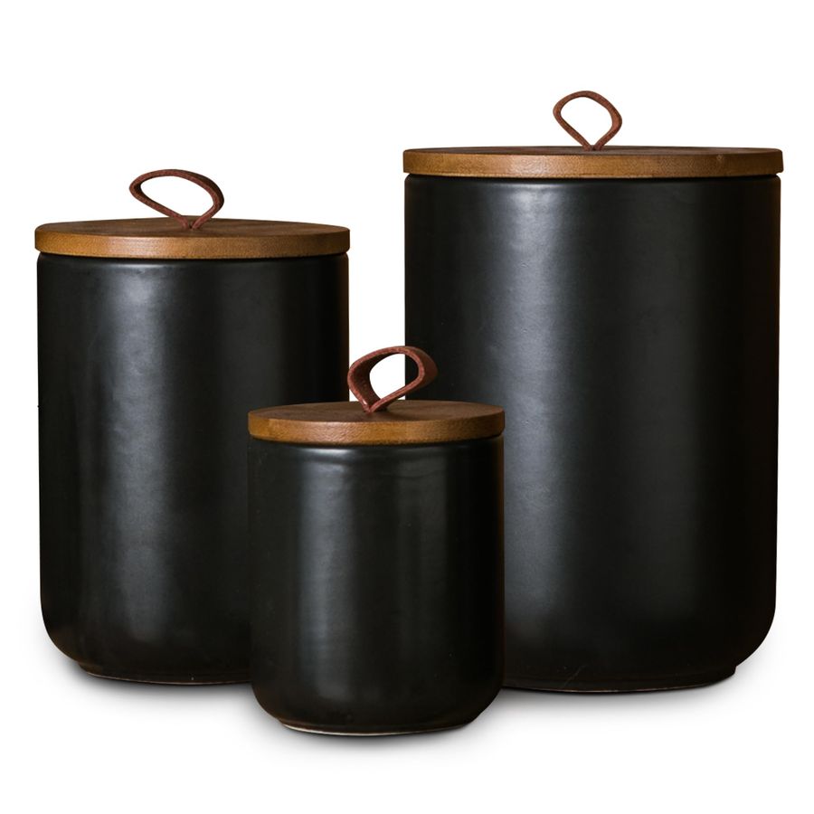 Canister Coffee Sugar Tea - Black Ceramic Canister Set with Wooden