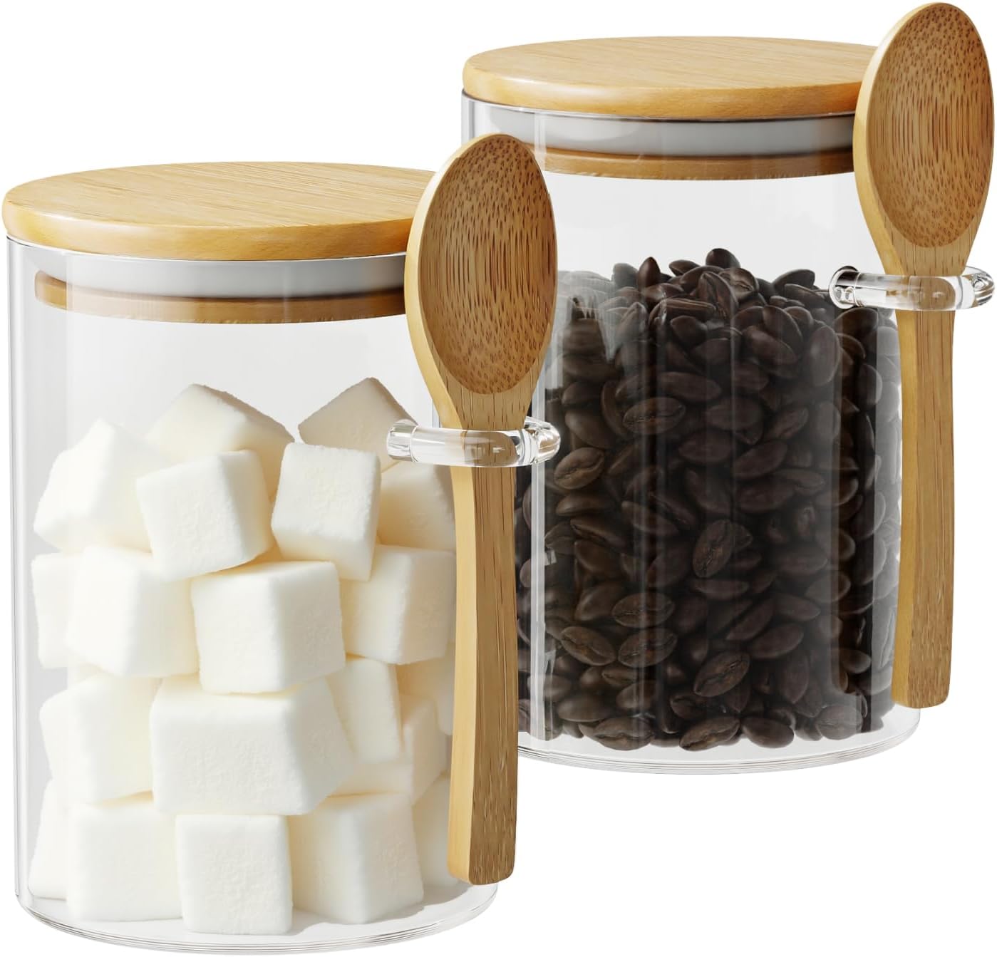 Canister Coffee Sugar Tea - 2 Pack 15oz Glass Sugar Container