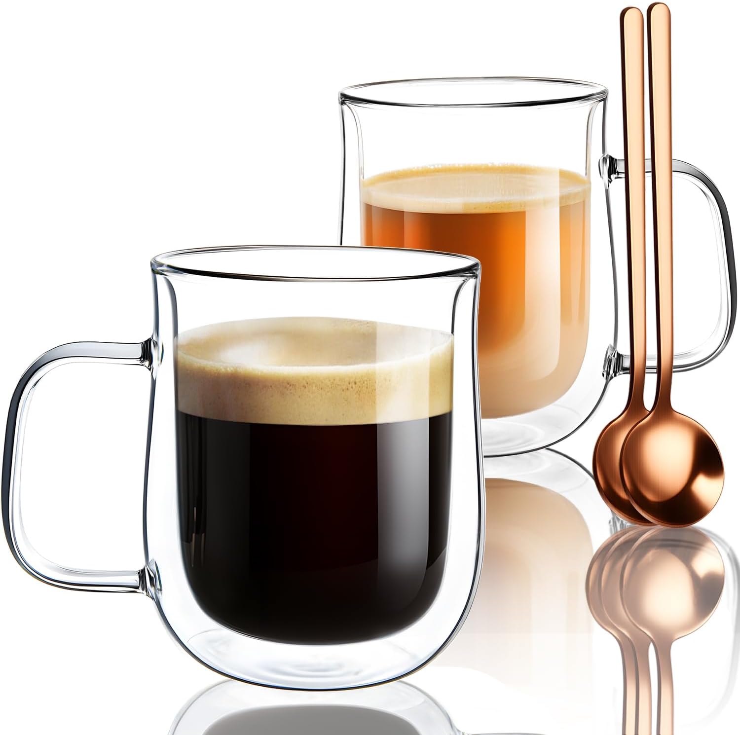 Coffee Tea Hot - 12oz Double Walled Glass Coffee Mugs