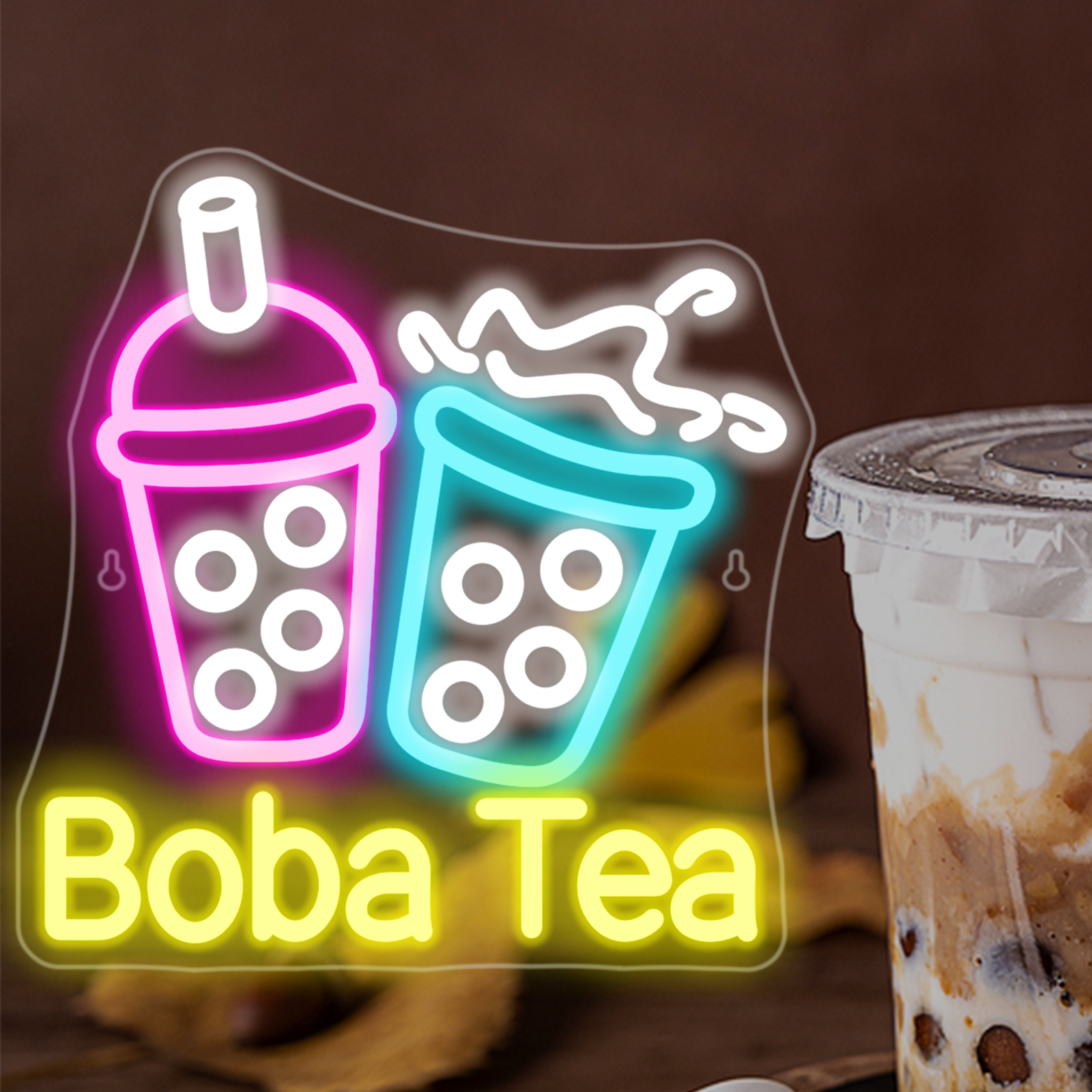 Coffee Tea Boba - Bubble Tea Neon Light Colorful LED
