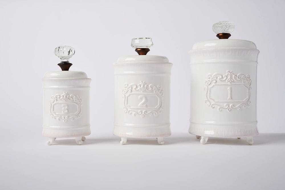 Kitchen Canister Set of 3, Whi - Canister Coffee Sugar Tea review and price