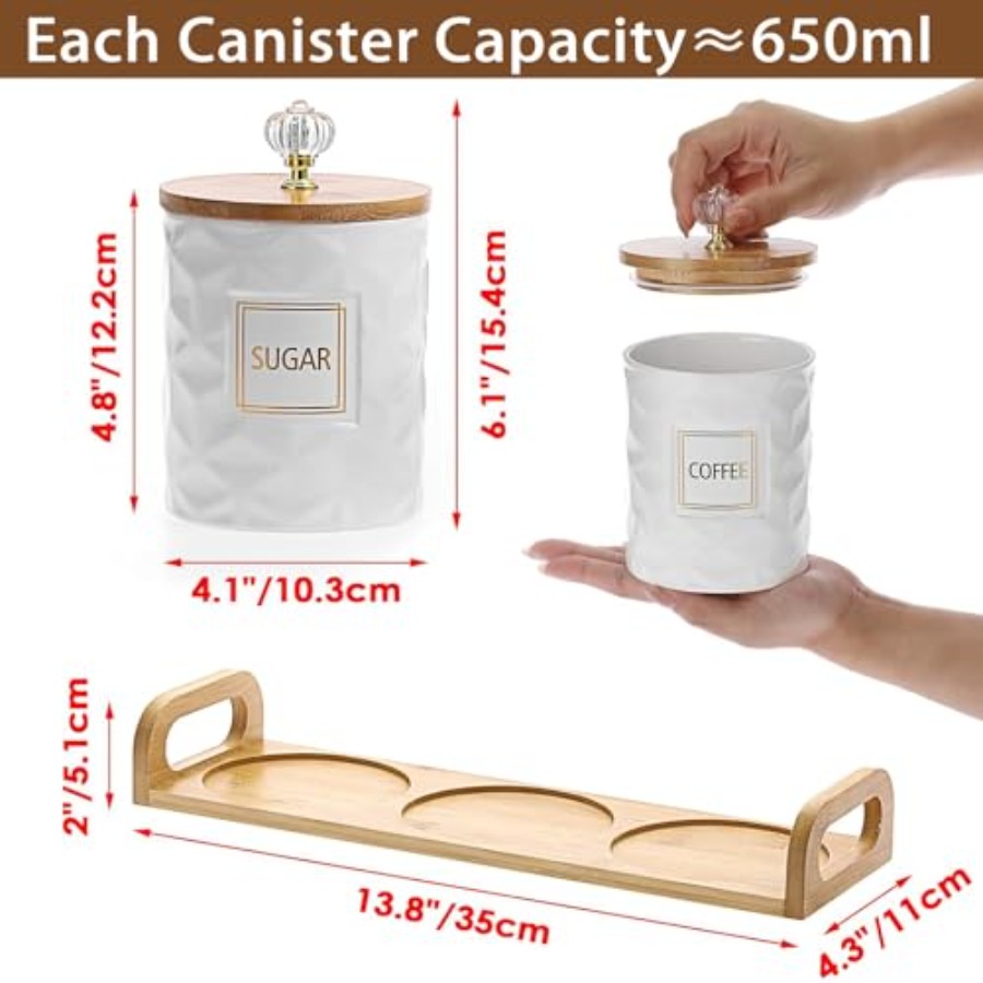 Set of 3 Ceramic Canisters Set - Canister Coffee Sugar Tea review and price