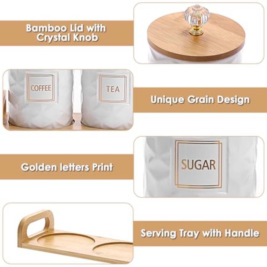 Set of 3 Ceramic Canisters Set - Canister Coffee Sugar Tea review and price