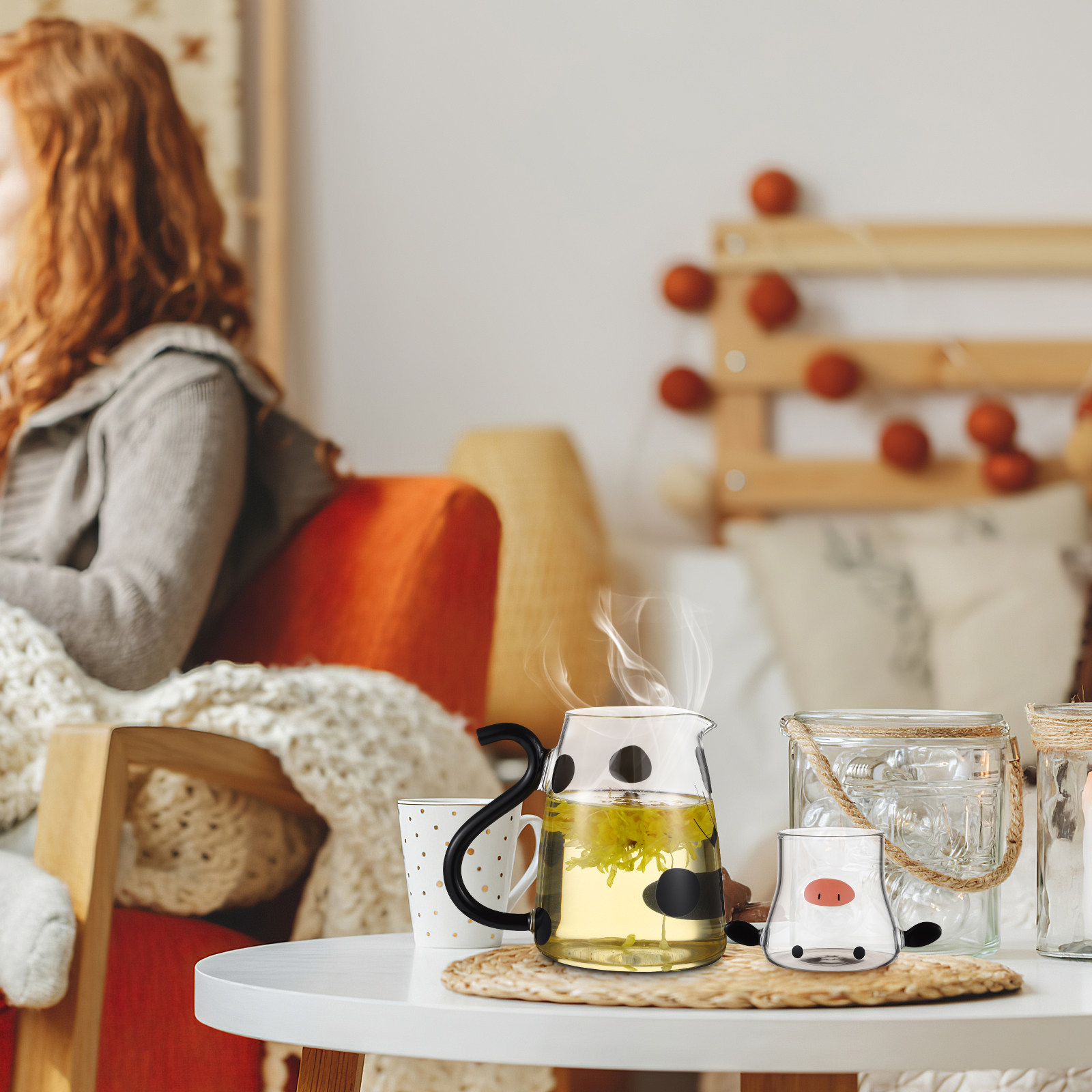 Glass Kettle with Cup Cartoon  - Dispenser Coffee And Tea review and price
